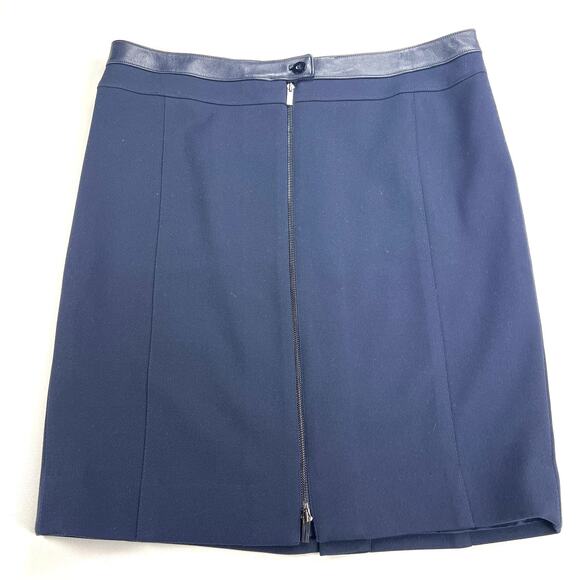 Carlisle Navy Blue Zip Front Career Skirt Leather Waistband Size 16 - Picture 1 of 12